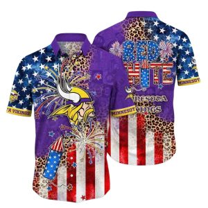 Minnesota Vikings Red White Independence Day Hawaiian Shirt
