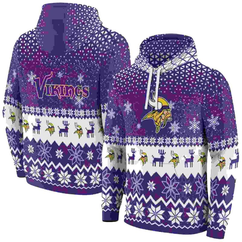 Minnesota Vikings Reindeer Motif Christmas Purple Aop Hoodie 1