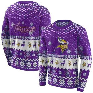 Minnesota Vikings Reindeer Motif Christmas Purple AOP Sweatshirt