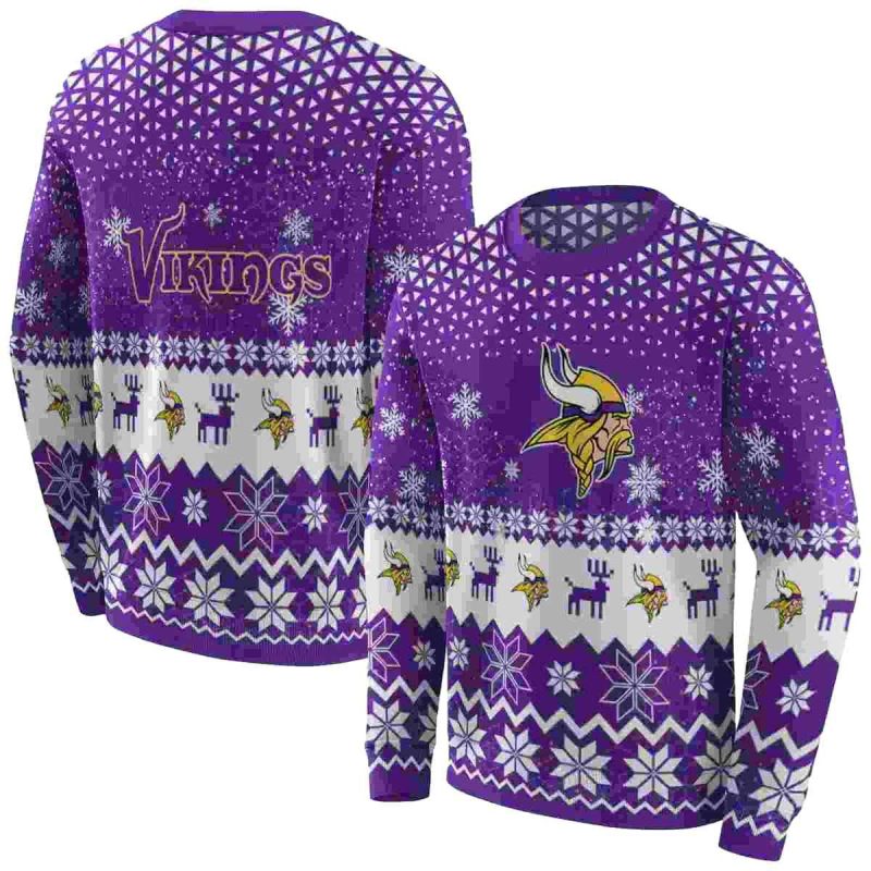 Minnesota Vikings Reindeer Motif Christmas Purple Aop Sweatshirt 1