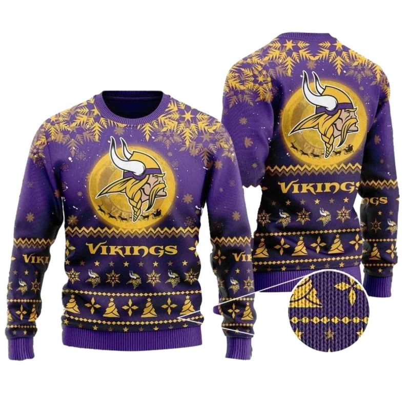 Minnesota Vikings Santa Claus In The Moon Ugly Sweater 1