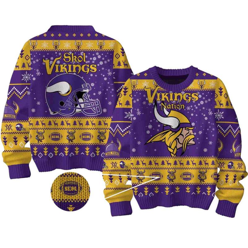Minnesota Vikings Skol Viking Nation Christmas Ugly Sweater 1