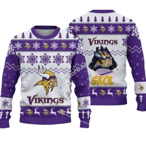 Minnesota Vikings Skol White And Purple Pattern Ugly Sweater