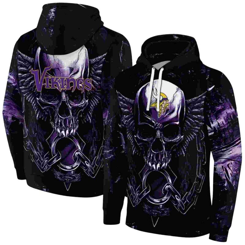Minnesota Vikings Skull Angel Artwork Purple Black Aop Hoodie 1