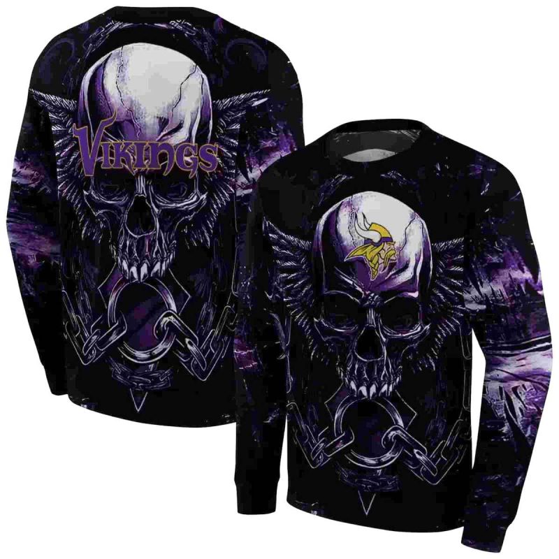 Minnesota Vikings Skull Angel Artwork Purple Black Aop Sweatshirt 1