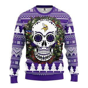 Minnesota Vikings Skull Flower Christmas Ugly Sweater