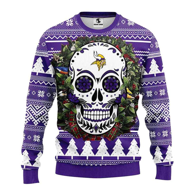 Minnesota Vikings Skull Flower Christmas Ugly Sweater 1