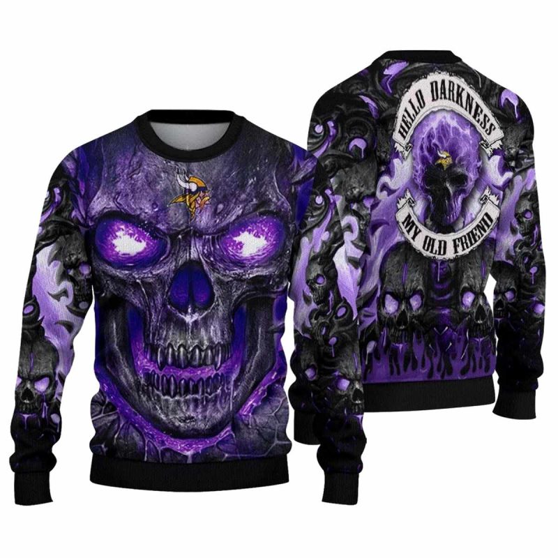 Minnesota Vikings Skull Intensity Purple Black Aop Sweatshirt 1