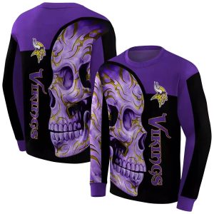Minnesota Vikings Skull Motif Purple Black AOP Sweatshirt