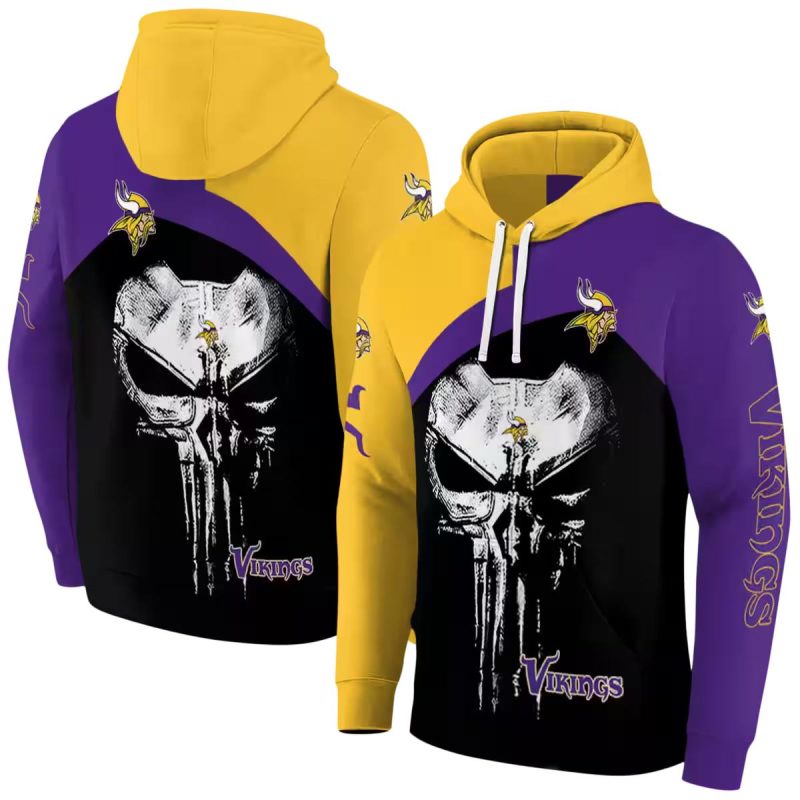 Minnesota Vikings Skull Punisher Gold Black Purple Aop Hoodie 1
