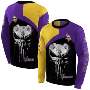 Minnesota Vikings Skull Punisher Gold Black Purple AOP Sweatshirt