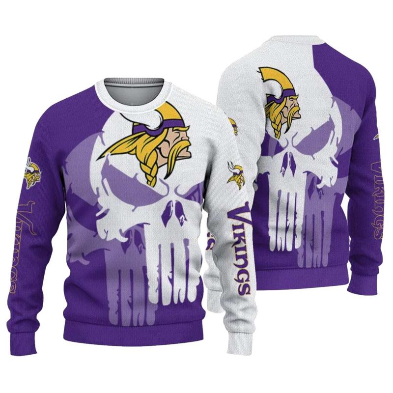 Minnesota Vikings Skull Split Purple White Aop Sweatshirt 1