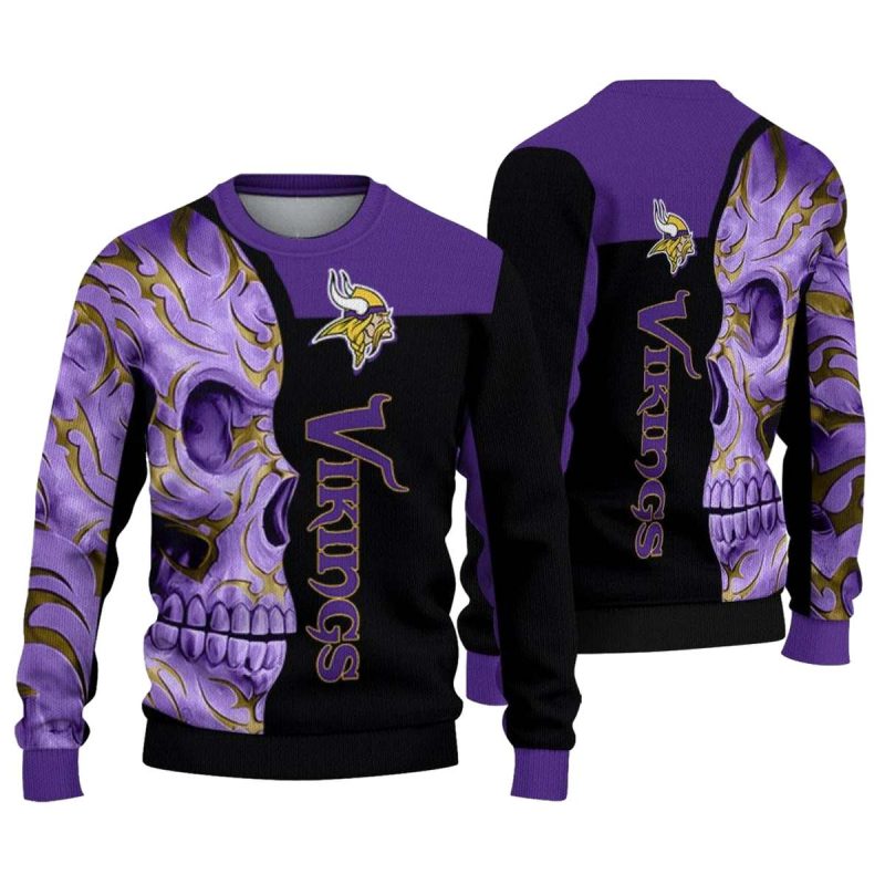 Minnesota Vikings Skull Swirl Purple Black Aop Sweatshirt 1