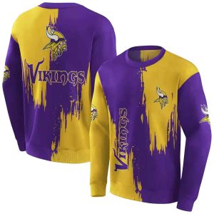 Minnesota Vikings Splatter Effect Yellow Purple AOP Sweatshirt