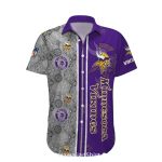 Minnesota Vikings Split Grey And Purple Tribal Theme Hawaiian Shirt