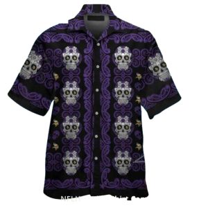Minnesota Vikings Sugar Skull Pattern Hawaiian Shirt