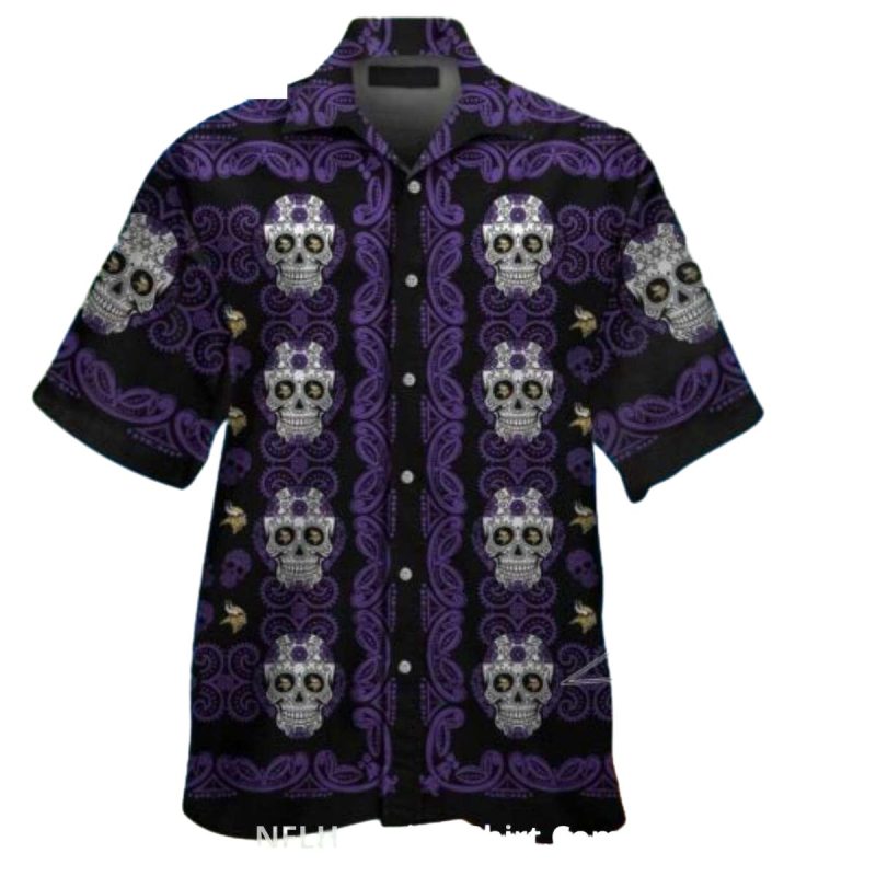 Minnesota Vikings Sugar Skull Pattern Hawaiian Shirt 1