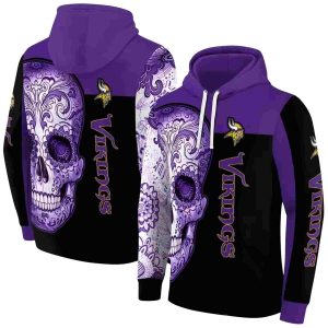 Minnesota Vikings Sugar Skull Purple Black AOP Hoodie