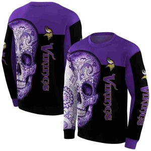 Minnesota Vikings Sugar Skull Purple Black AOP Sweatshirt
