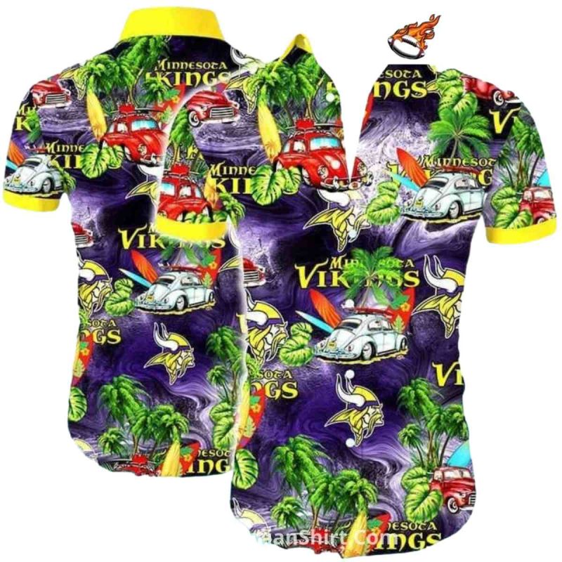 Minnesota Vikings Surf And Vintage Car Hawaiian Shirt 1