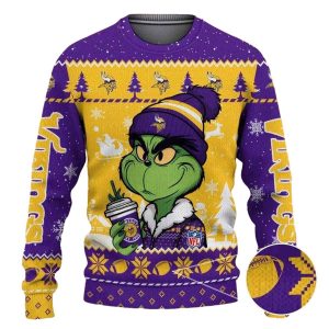 Minnesota Vikings The Grinch Drink Coffee Ugly Sweater