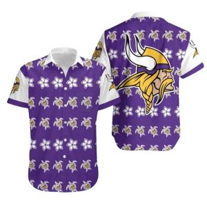 Minnesota Vikings Turtle And Flower Hawaiian Shirt