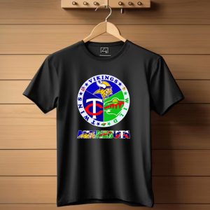 Minnesota Vikings Twins Wild Logos Circle And Colorful Minnesota Text T Shirt