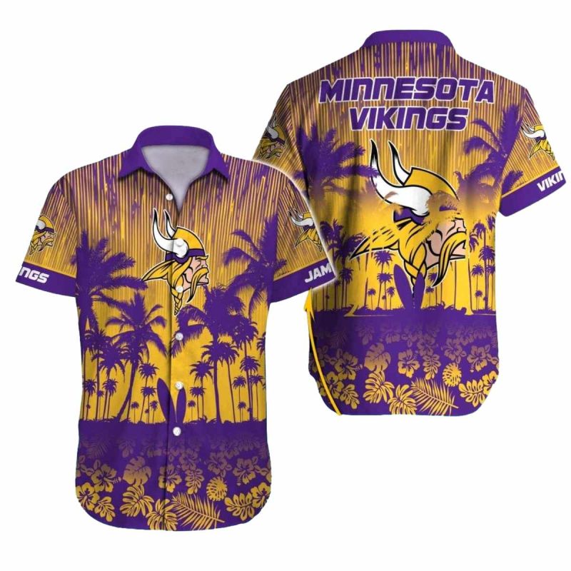Minnesota Vikings Vibrant Sunset Palm Trees Hawaiian Shirt 1