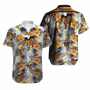 Minnesota Vikings White Gold Floral Tropical Hawaiian Shirt