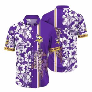Minnesota Vikings White Hibiscus Bloom Purple Hawaiian Shirt