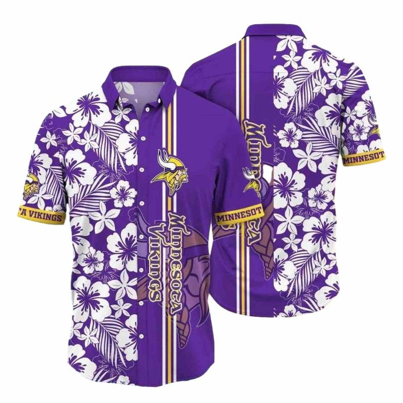 Minnesota Vikings White Hibiscus Bloom Purple Hawaiian Shirt 1