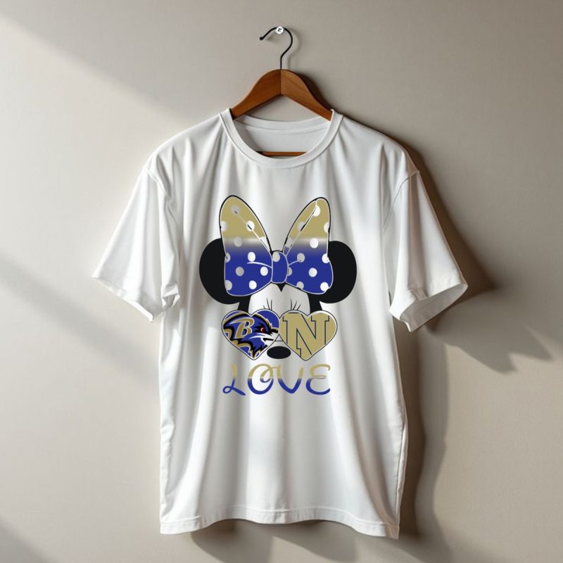 Minnie Mouse Love Baltimore Ravens Navy Logo Hearts Bow T Shirt 1 T Shirt 1