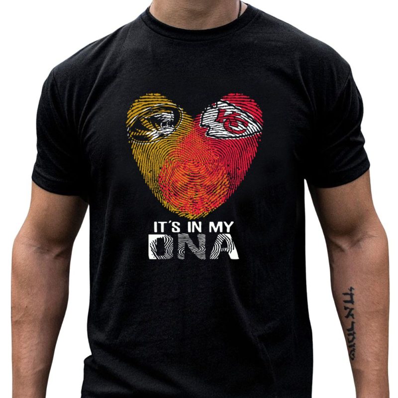 Missouri Tigers And Kansas City Chiefs Its In My Dna Fingerprint Heart T Shirt T Shirt 1 1