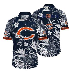 Monochrome Botanic Chicago Bears Hawaiian Shirt