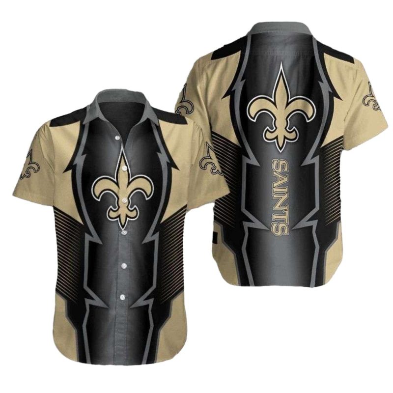 Monochrome Fleur De Brilliance Nfl Saints Hawaiian Shirt With Gold Accents 1