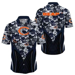 Monochrome Hibiscus Elegance Chicago Bears Hawaiian Shirt
