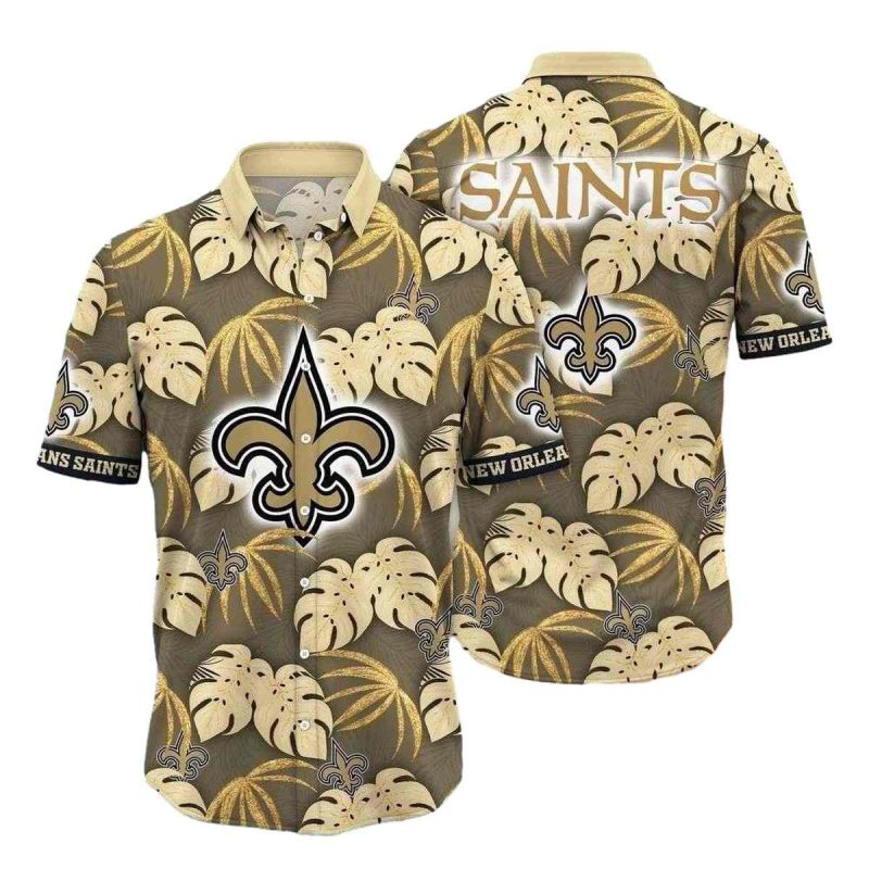 Monstera Leaf Gold New Orleans Saints Hawaiian Shirt 1