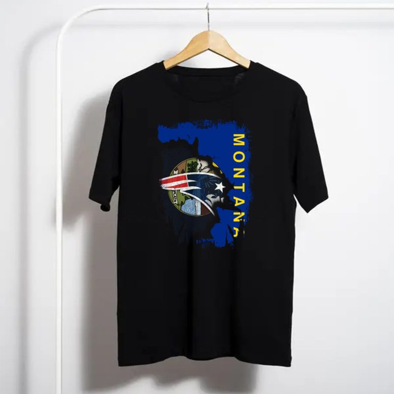 Montana State Flag With New England Patriots Logo Overlay T Shirt T Shirt 1
