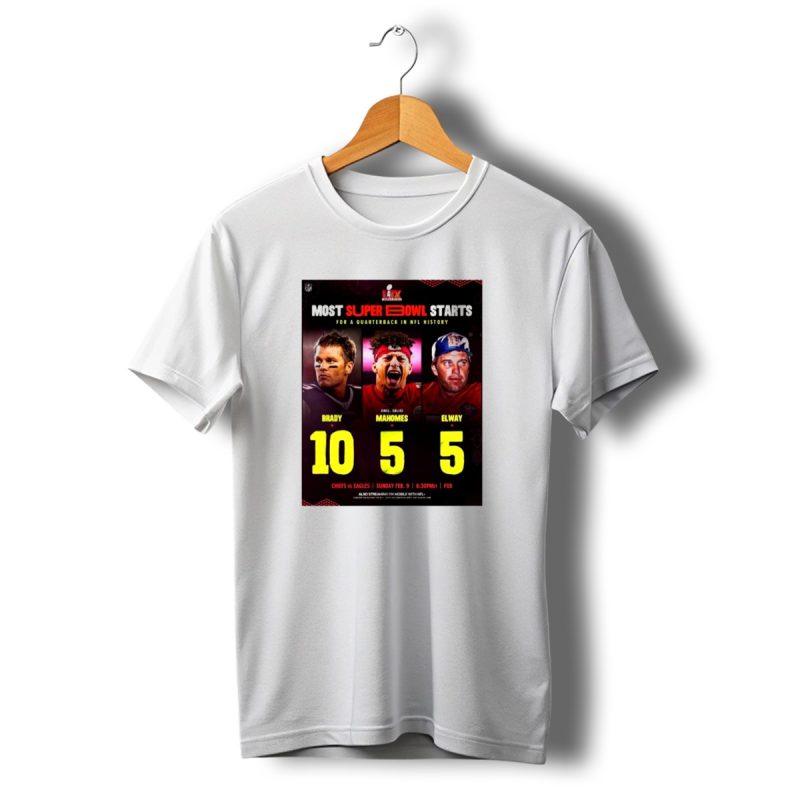 Most Super Bowl Starts For A Quarterback In History Brady 10 Mahomes T Shirt T Shirt 1 1