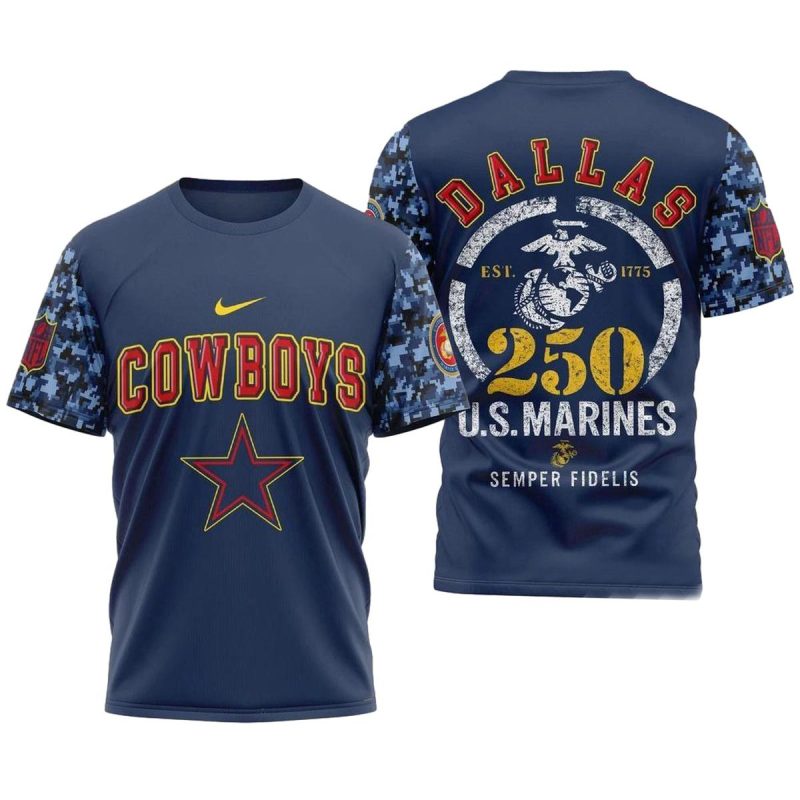 Nfl Dallas Cowboys 250Th Anniversary Of The United States Marine Corps Aop T Shirt 1
