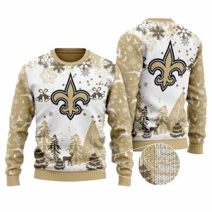 NFL New Orleans Saints White And Gold Ugly Christmas Sweater