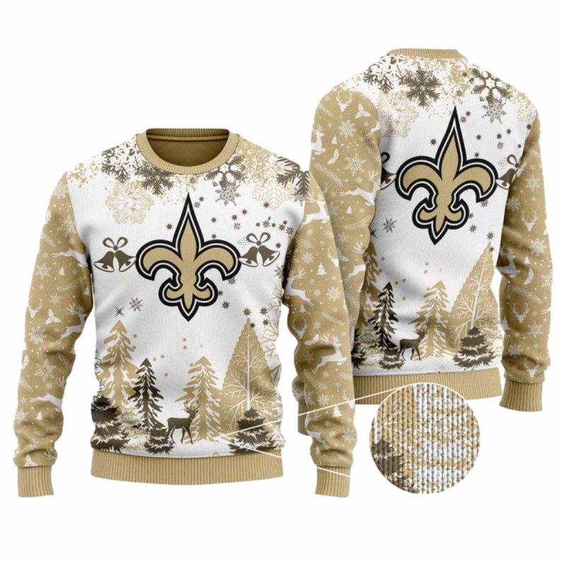 Nfl New Orleans Saints White And Gold Ugly Christmas Sweater 1