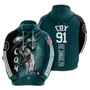 Philadelphia Eagles Fletcher Cox 91 Signature All Over Print Hoodie