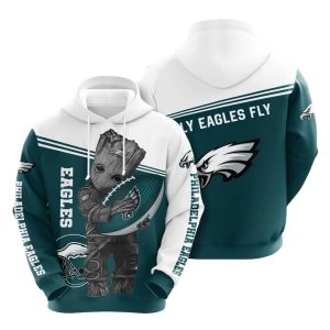 Philadelphia Eagles Baby Groot Hug Logo All Over Print Hoodie