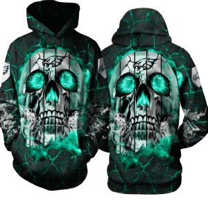 Philadelphia Eagles Neon Green Skull All Over Print Hoodie