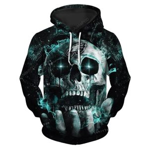 Philadelphia Eagles Neon Skull All Over Print Hoodie