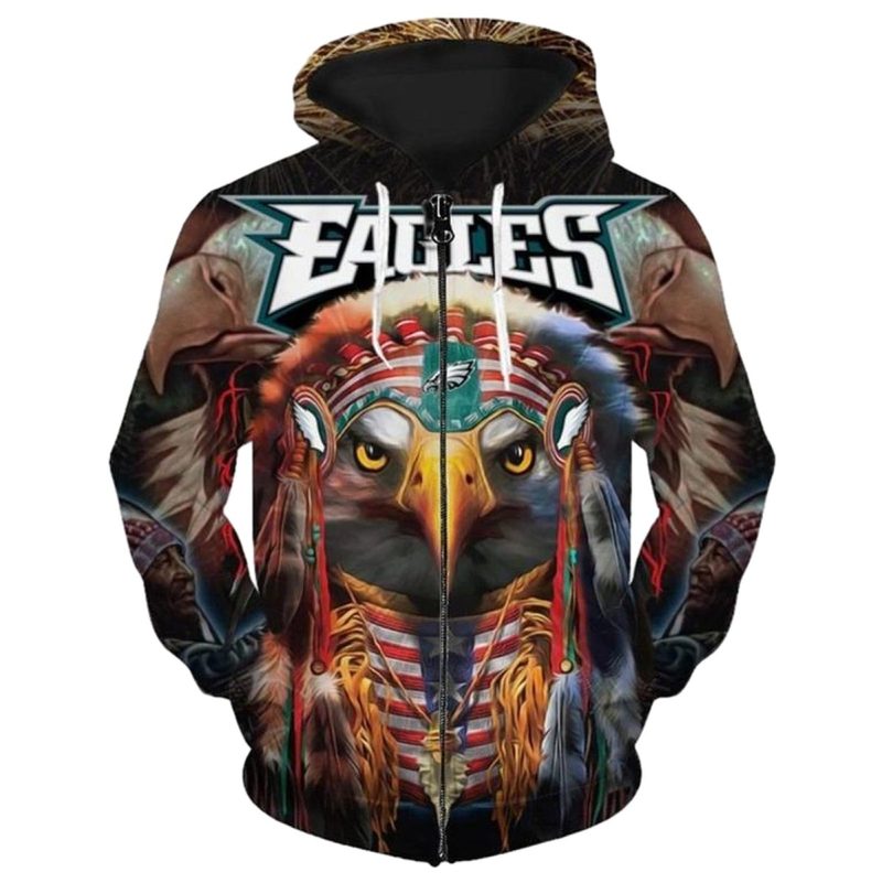 Nfl Philadelphia Eagles Patriotic Tribal Eagle Portriat Graphic 3D All Over Print Zip Up Hoodie Option 1 768X768 1