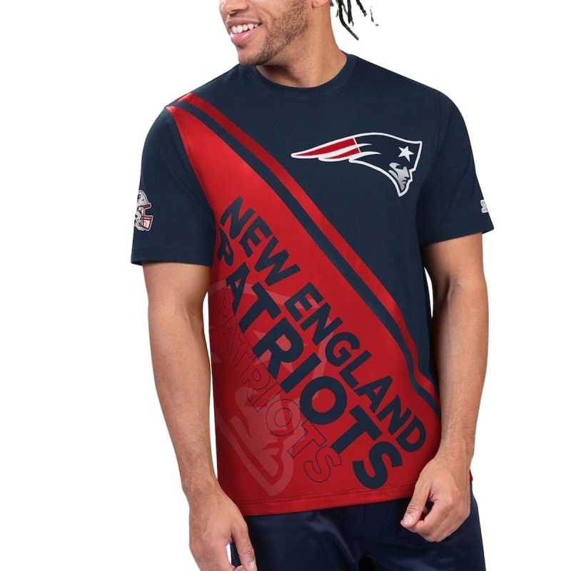 Navy Red New England Patriots Finish Line Extreme Graphic Aop T Shirt 1