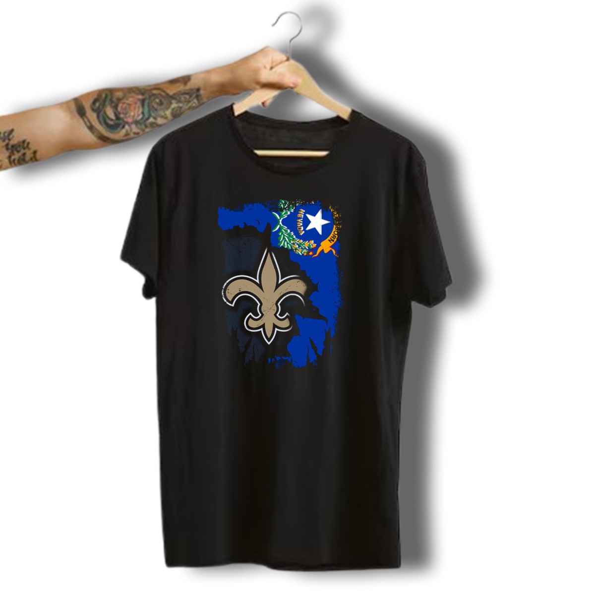 Nevada-State-Flag-With-New-Orleans-Saints-Fleur-De-Lis-T-Shirt-1_t-shirt-3_4
