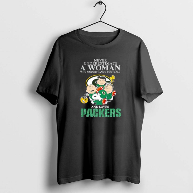 Never Underestimate A Woman Who Understands Football And Loves Packers Featuring Peanuts Characters T Shirt 1 1 T Shirt 1 1